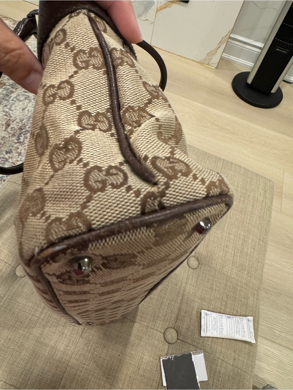Gucci Brown and Beige GG Canvas Tote with Dark Brown Leather Trim - Picture 7 of 7